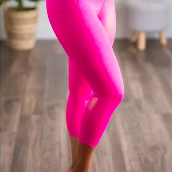Women's Hot Pink High-Waisted Leggings - Picture 2 of 6